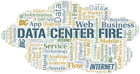 Data Center Fire vector word cloud, made with text only.