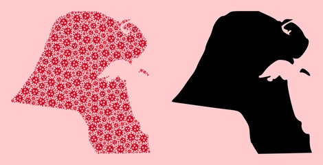 Vector Mosaic Map of Kuwait of Flu Virus Icons and Solid Map