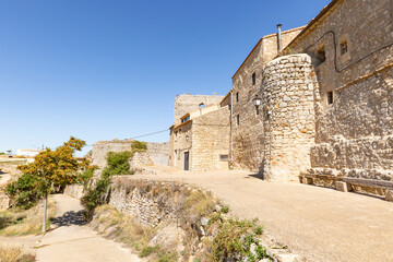 Naklejka premium a street with typical old houses in Rello village, province of Soria, Castile and Leon, Spain