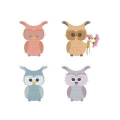 Vector illustration of a set of baby cute owls