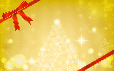 キラキラ輝く雪の結晶のクリスマスツリーとオーロラ、飾り付き