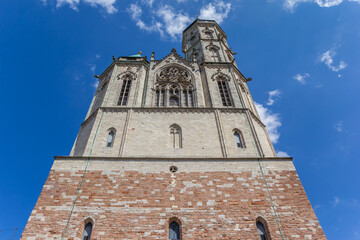 Fototapeta na wymiar Towers of the historic Andreaskirche church in Braunschweig, Germany