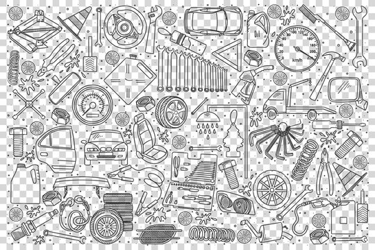 Car service doodle set © drawlab19