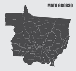 Mato Grosso State regions map - obrazy, fototapety, plakaty
