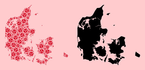 Vector Collage Map of Denmark of Outbreak Icons and Solid Map