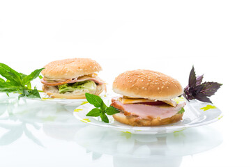 morning sandwich with bacon, cheese and herbs