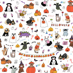 Halloween hand drawn doodle seamless vector pattern