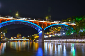 Fenghuang Ancient City Summer Night Scenery, Xiangxi, Hunan, China