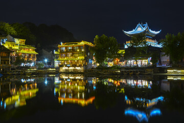 Fototapeta na wymiar Fenghuang Ancient City Summer Night Scenery, Xiangxi, Hunan, China