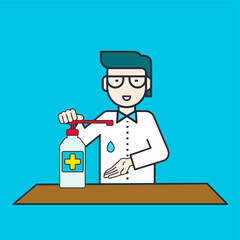 man uses hand sanitizer vector