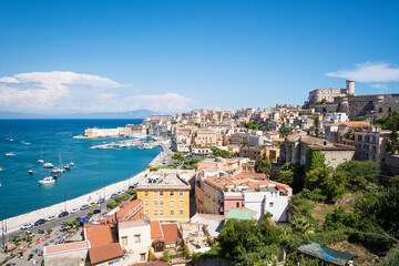 Panoramic landscape of the city of Gaeta and the coastline from the basilica of San Francesco D’Assisi. Italy