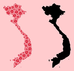 Vector Mosaic Map of Vietnam of Covid-2019 Virus Items and Solid Map