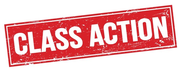CLASS ACTION text on red grungy rectangle stamp.