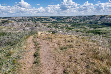 Overview of Dry Island Buffalo Jump Provincial Park in the Red Deer River Valley near the town Trochu, Alberta, Canada