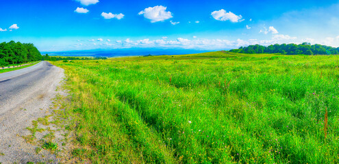 Road on the slope of the mountains