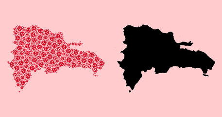 Vector Mosaic Map of Dominican Republic of Infection Icons and Solid Map