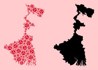 Vector Mosaic Map of West Bengal State of Viral Particles and Solid Map