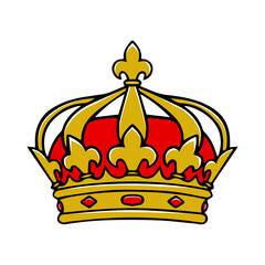 Hand drawn gold and red crown vector on white background