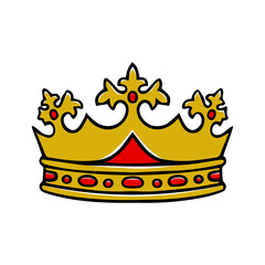 Hand drawn gold and red crown vector on white background