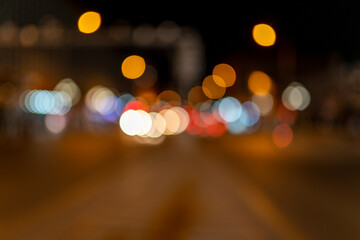 Night city street lights background and street lights blur bokeh ankara in turkey