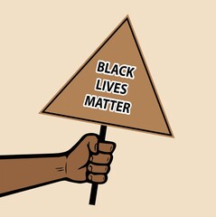 Hands symbol like holding triangle board for Black lives matter lettering protest to stop violence to black people. Flat vector illustration