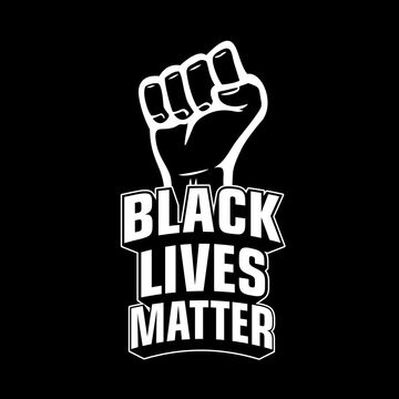 flat fist with black lives matter lettering on black background.