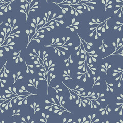 Fototapeta premium Seamless pattern background, digital paper with enchanting whimsical flowers, hand drawn vector branches for fabric, stationery, wallpaper, gift wrapping, scrapbook paper.