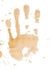 Coffee-stains hand print, Isolated on white background.