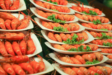 Grilled river prawns on White plate leave with spicy dip, Thai style