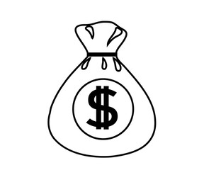 Money bag on a white background. Silhouette. Vector illustration.