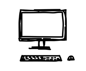 Monitor in the background. Sketch. Vector illustration.
