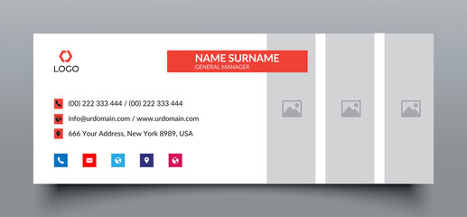 Professional email signature template with an author photo place modern and cinnabar shape layout