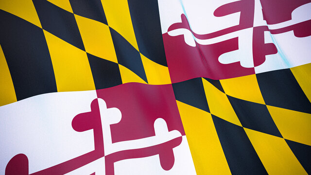 The flag of Maryland. Waving silk flag of Maryland. High quality render. 3D illustration