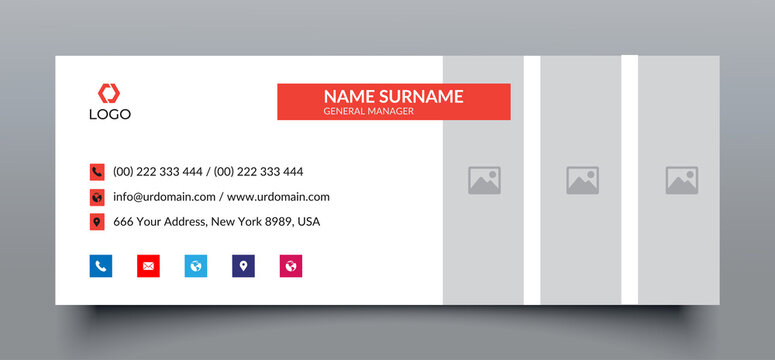 Professional email signature template with an author photo place modern and cinnabar shape layout
