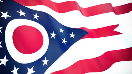 The flag of Ohio. Waving silk flag of Ohio. High quality render. 3D illustration