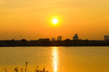 Fototapeta premium Silhouette of building in the city sunset or sunrise moment