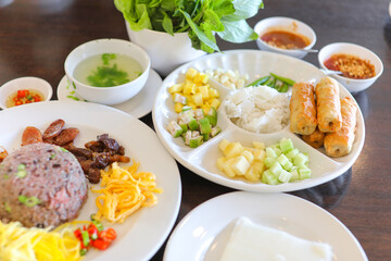 Rice Mixed with Shrimp paste and Vietnamese Meatball Wraps (Nam Neung)