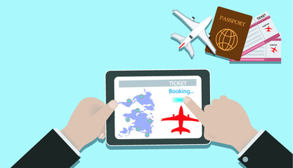 Airline tickets online buying or booking online ticket. Vector illustration. 