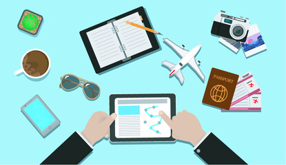 Airline tickets online buying or booking online ticket. Vector illustration. 