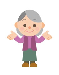 両手を広げるおばあさん