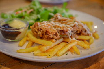 Fried Pork Steak with Sauce and Salad