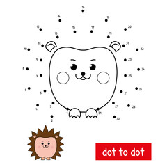 Cute hedgehog. Connect the dots in order. Educational numbers game vector illustration. Coloring book page with color pattern.