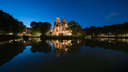Johannes church stuttgart germany at night.