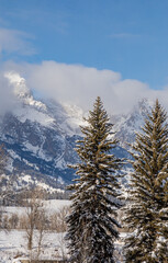 Scenic Winter Landscape in Grand teton National Park Wyoming