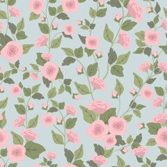 Summer cute hand drawn scandinavian style background seamless pattern with cottage garden flowers, roses. Tender farmhouse summer pattern design for fabric, wallpaper, stationery