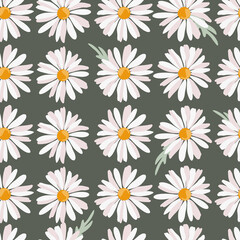 Summer cute hand drawn scandinavian style background seamless pattern with cottage garden flowers, roses, camomiles. Tender farmhouse summer pattern design for fabric, wallpaper, stationery