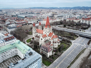 Fototapeta premium St. Francis of Assisi Church, Vienna, Aerial Drone view