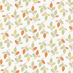 Autumn floral branches and leaves repeating background, seamless pattern with fall floral branches and leaves.