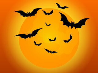 Fototapeta na wymiar bats flying in halloween night with full moon