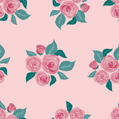 Surface pattern design with garden roses flowers in scandinavian style. Vector seamless repeating background, digital paper, fabric, wallpaper, stationery, gift wrapping paper.